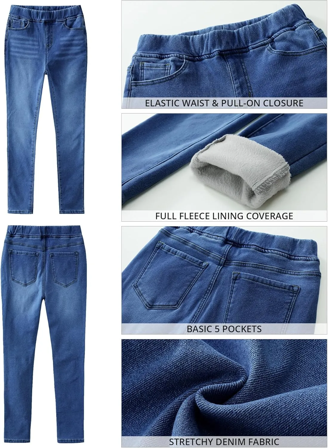 GRAPENT Jeans for Women High Waisted Pull On Fleece Lined Leggings Stretchy Denim Skinny Jeggings Thermal Winter Pants