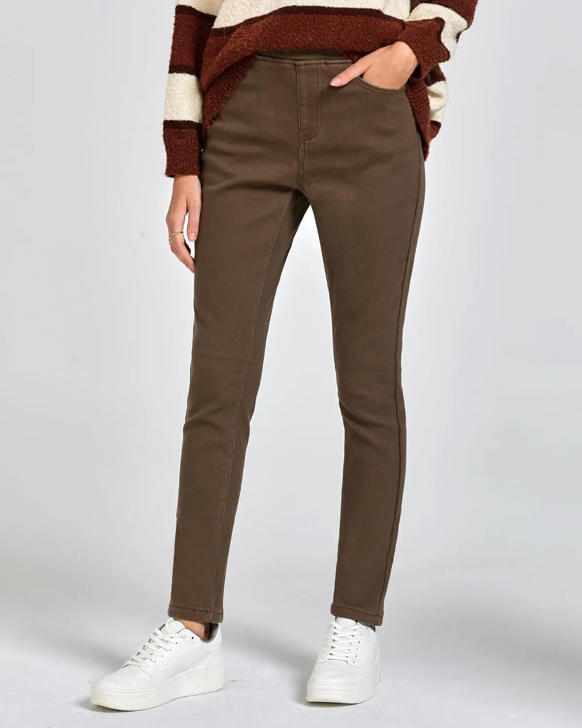 GRAPENT Jeans for Women High Waisted Pull On Fleece Lined Leggings Stretchy Denim Skinny Jeggings Thermal Winter Pants