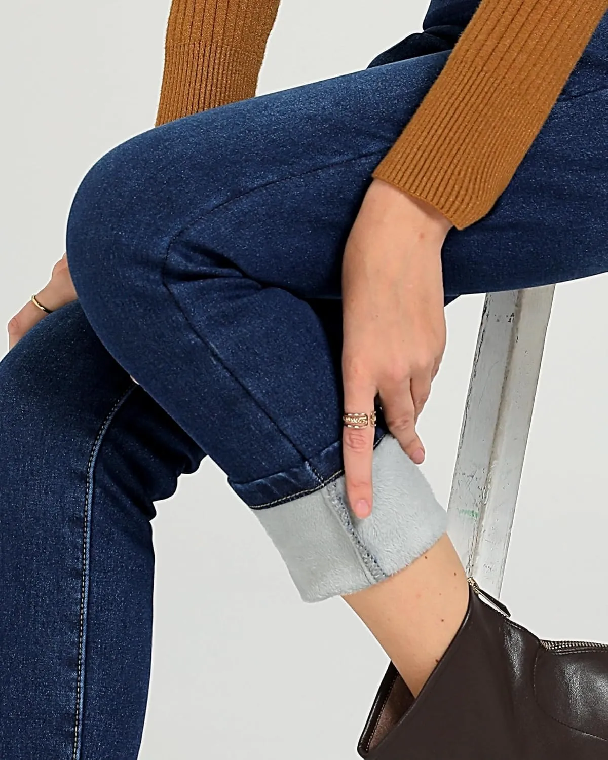 GRAPENT Jeans for Women High Waisted Pull On Fleece Lined Leggings Stretchy Denim Skinny Jeggings Thermal Winter Pants