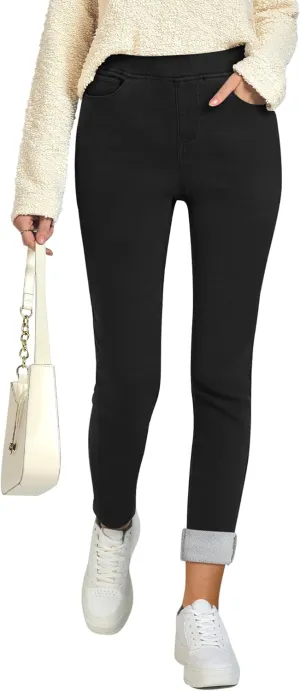 GRAPENT Jeans for Women High Waisted Pull On Fleece Lined Leggings Stretchy Denim Skinny Jeggings Thermal Winter Pants