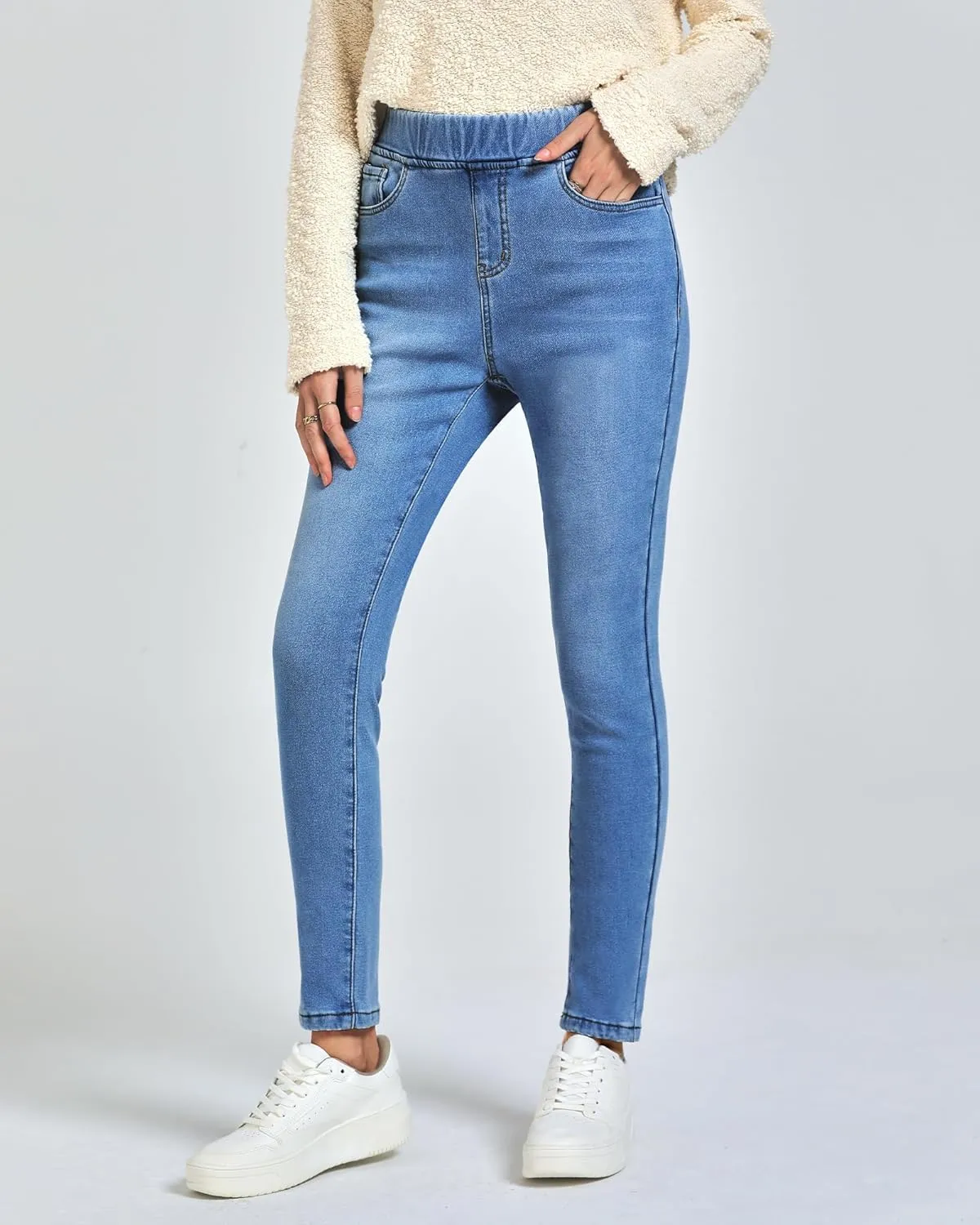 GRAPENT Jeans for Women High Waisted Pull On Fleece Lined Leggings Stretchy Denim Skinny Jeggings Thermal Winter Pants