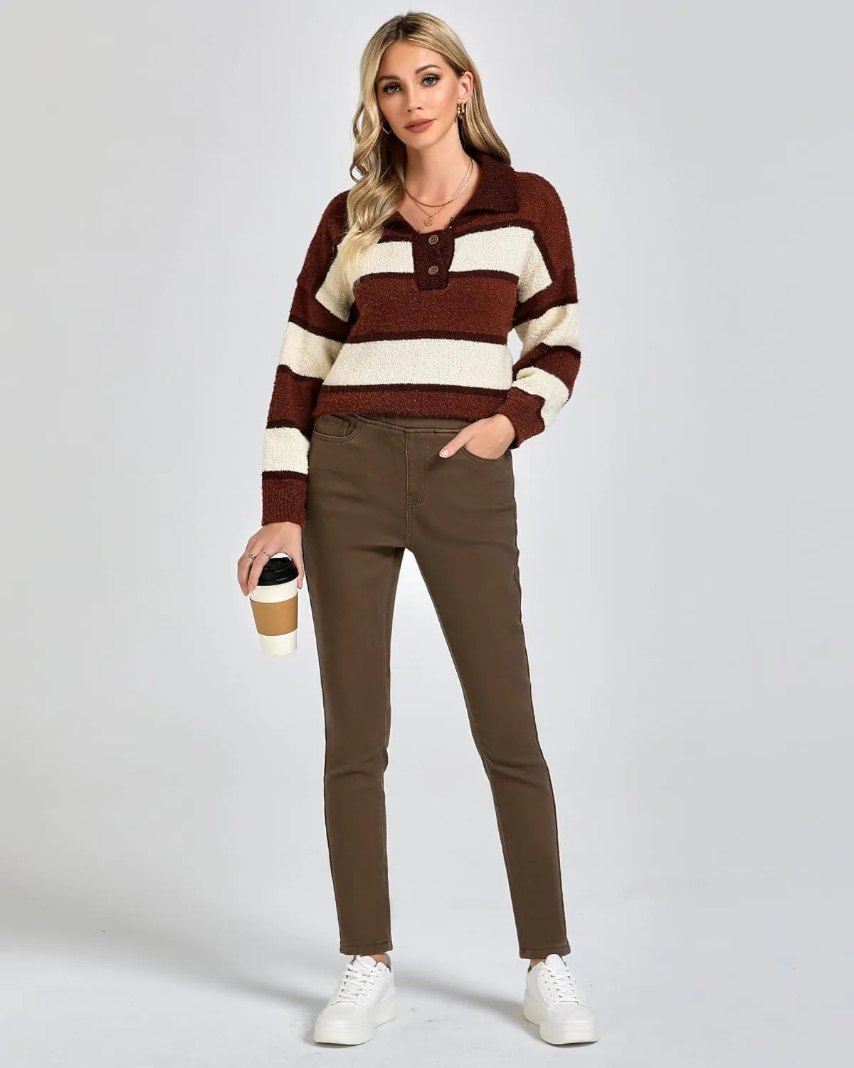 GRAPENT Jeans for Women High Waisted Pull On Fleece Lined Leggings Stretchy Denim Skinny Jeggings Thermal Winter Pants