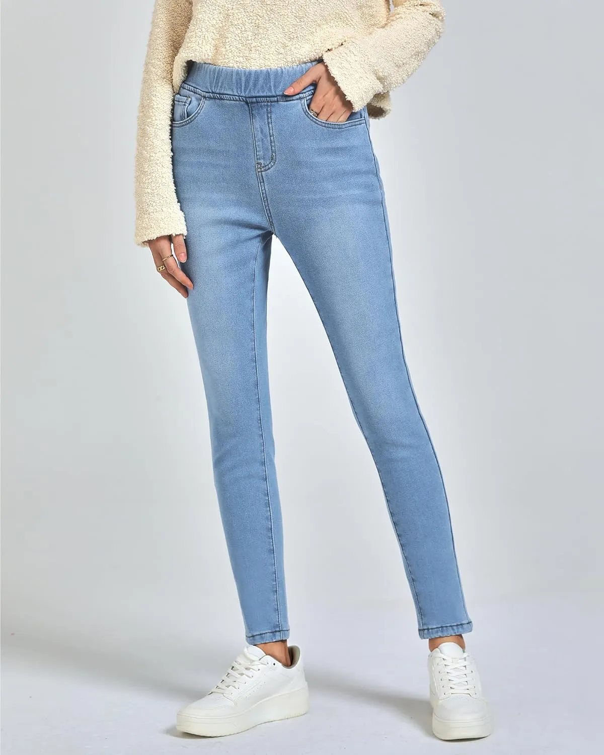 GRAPENT Jeans for Women High Waisted Pull On Fleece Lined Leggings Stretchy Denim Skinny Jeggings Thermal Winter Pants