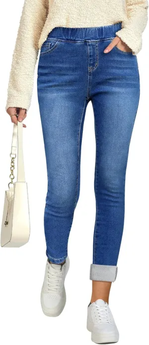 GRAPENT Jeans for Women High Waisted Pull On Fleece Lined Leggings Stretchy Denim Skinny Jeggings Thermal Winter Pants