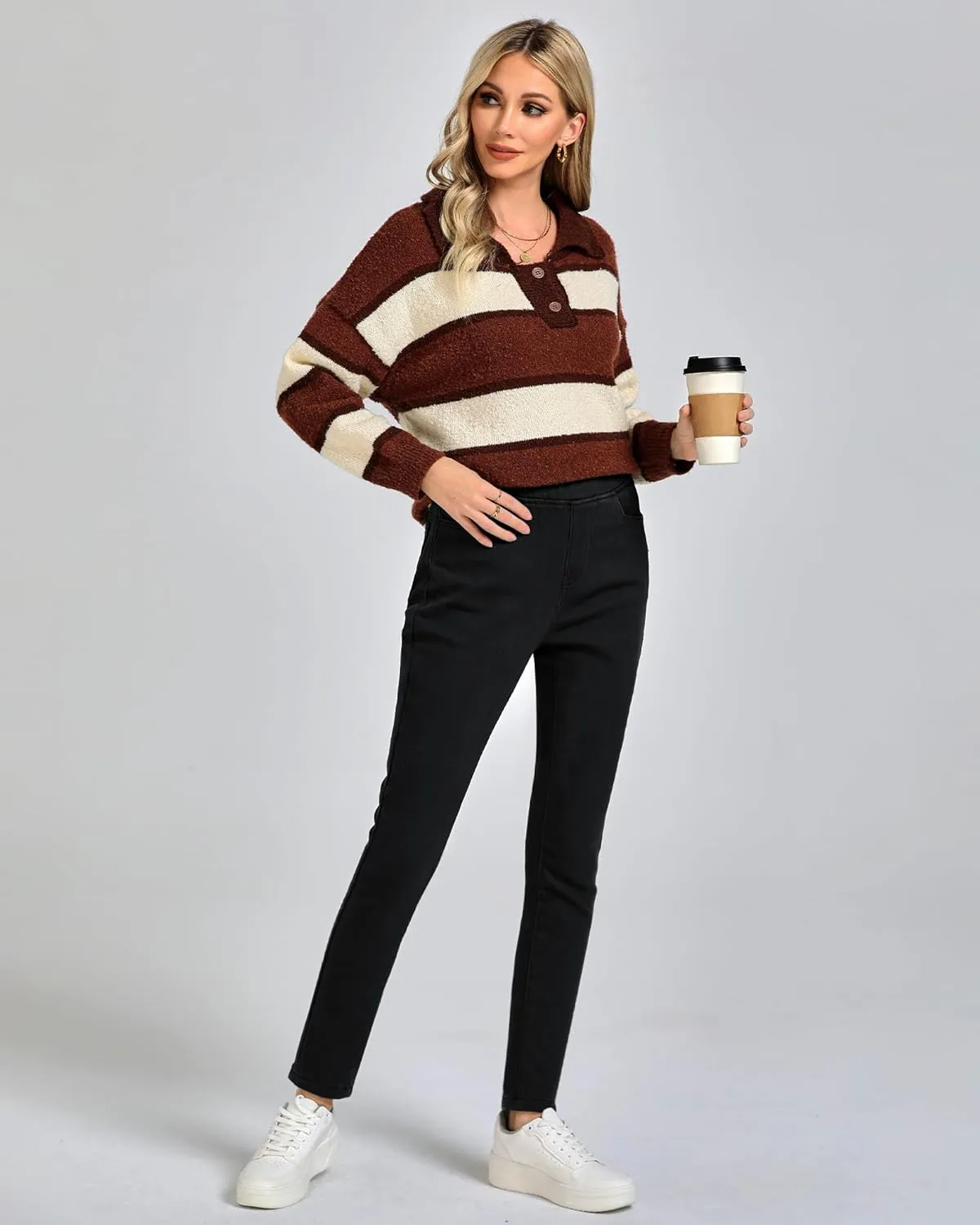 GRAPENT Jeans for Women High Waisted Pull On Fleece Lined Leggings Stretchy Denim Skinny Jeggings Thermal Winter Pants