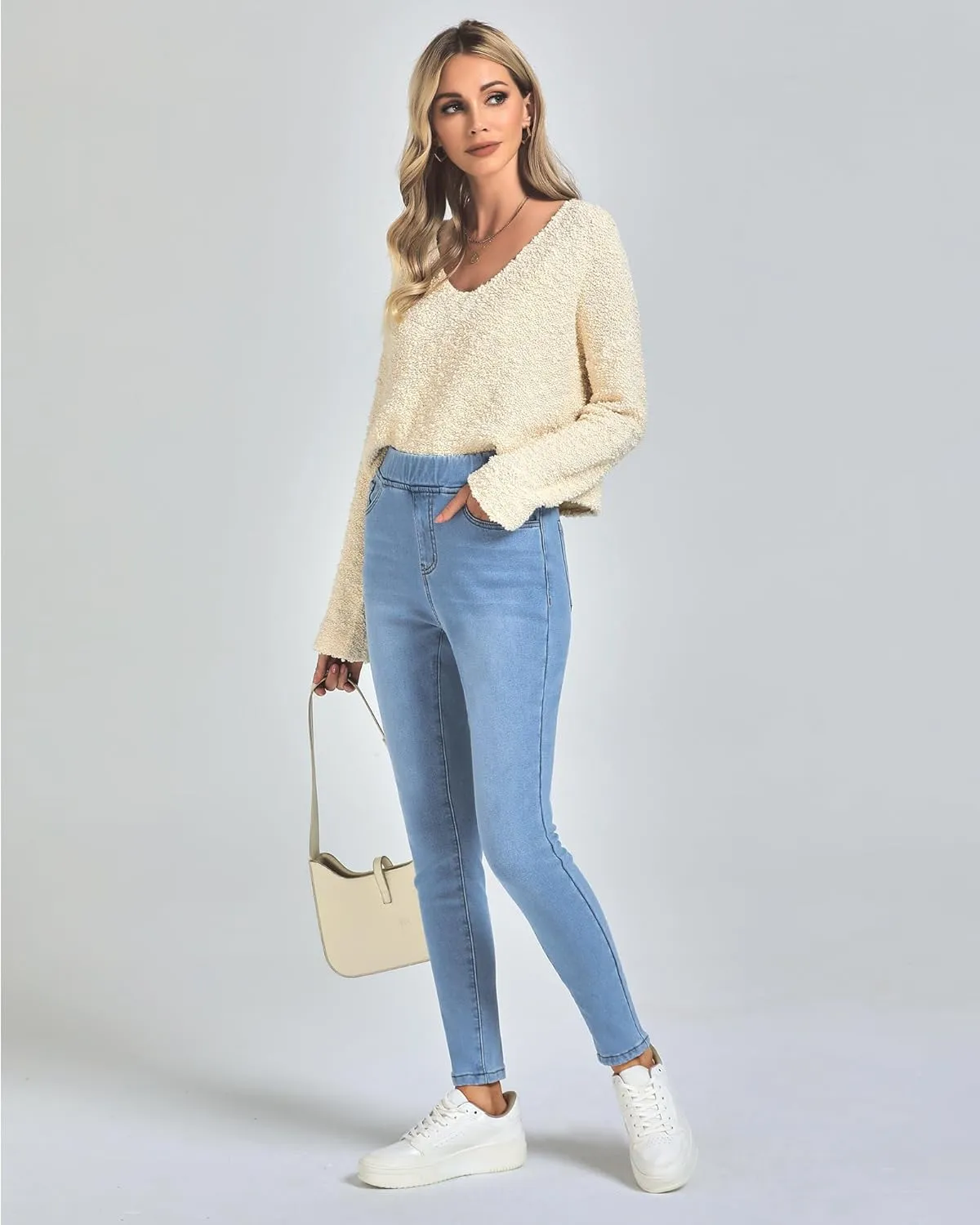 GRAPENT Jeans for Women High Waisted Pull On Fleece Lined Leggings Stretchy Denim Skinny Jeggings Thermal Winter Pants