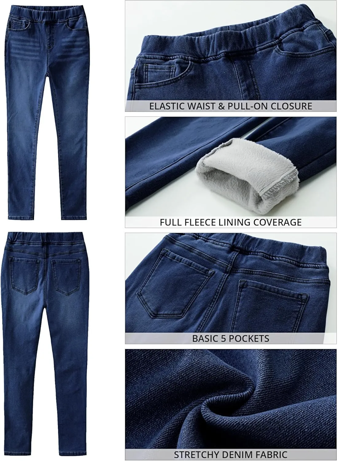 GRAPENT Jeans for Women High Waisted Pull On Fleece Lined Leggings Stretchy Denim Skinny Jeggings Thermal Winter Pants