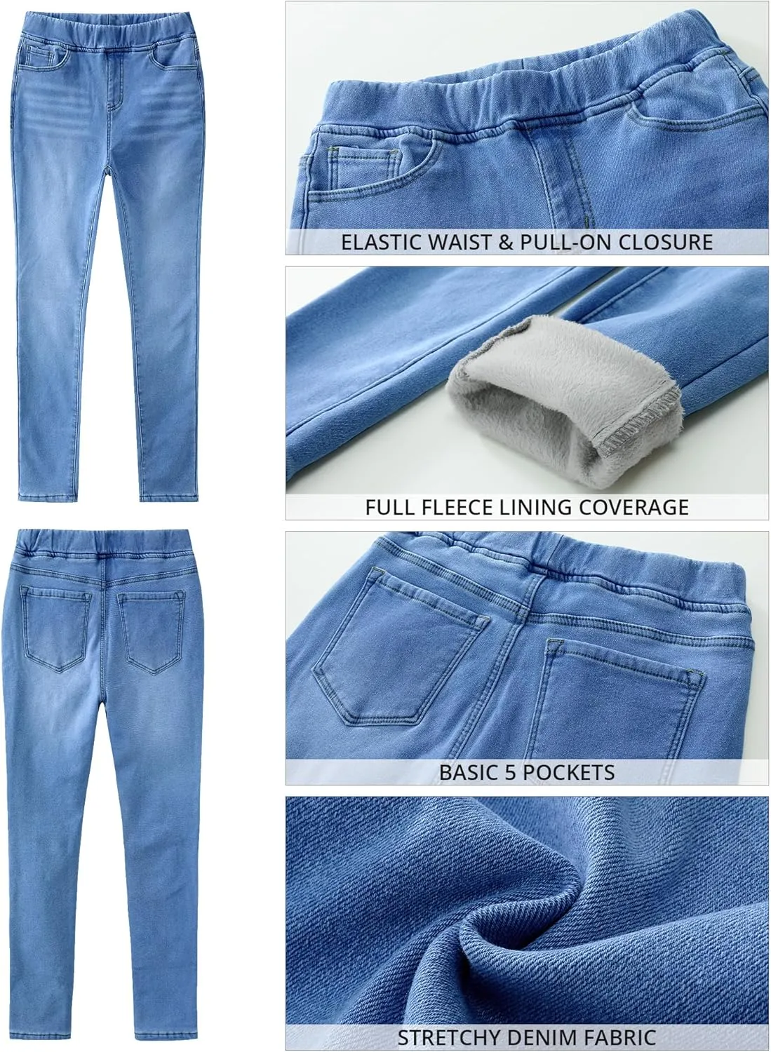 GRAPENT Jeans for Women High Waisted Pull On Fleece Lined Leggings Stretchy Denim Skinny Jeggings Thermal Winter Pants