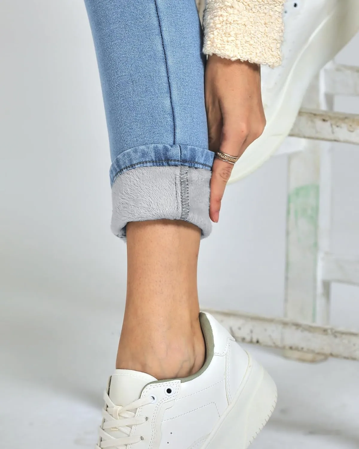 GRAPENT Jeans for Women High Waisted Pull On Fleece Lined Leggings Stretchy Denim Skinny Jeggings Thermal Winter Pants