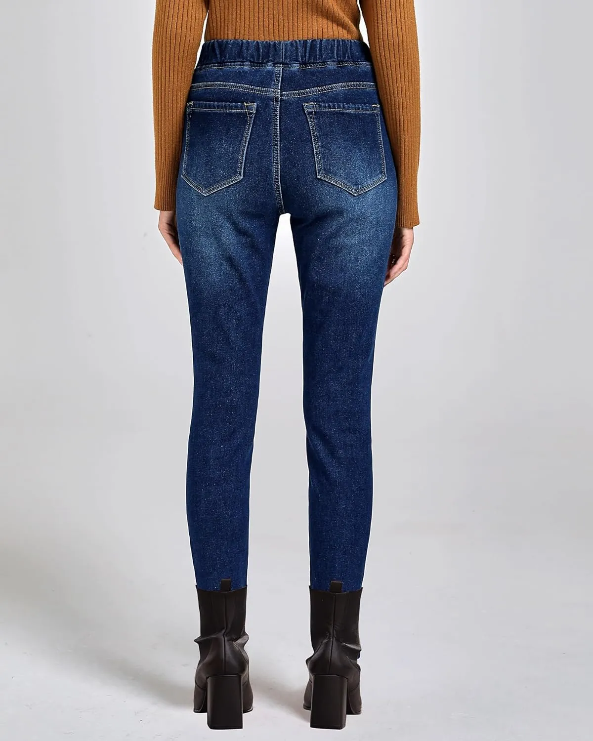 GRAPENT Jeans for Women High Waisted Pull On Fleece Lined Leggings Stretchy Denim Skinny Jeggings Thermal Winter Pants