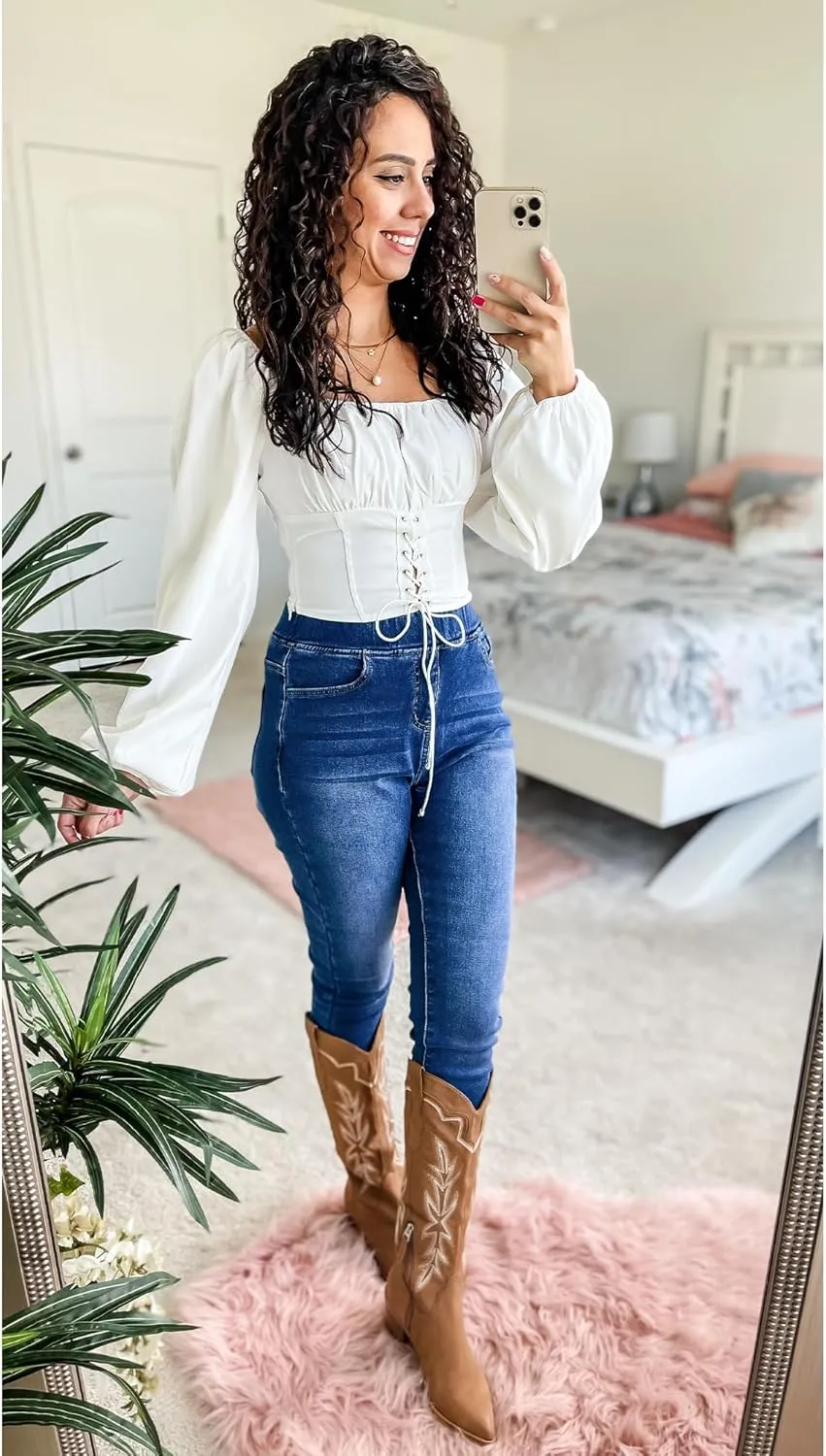 GRAPENT Jeans for Women High Waisted Pull On Fleece Lined Leggings Stretchy Denim Skinny Jeggings Thermal Winter Pants