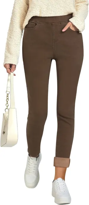 GRAPENT Jeans for Women High Waisted Pull On Fleece Lined Leggings Stretchy Denim Skinny Jeggings Thermal Winter Pants