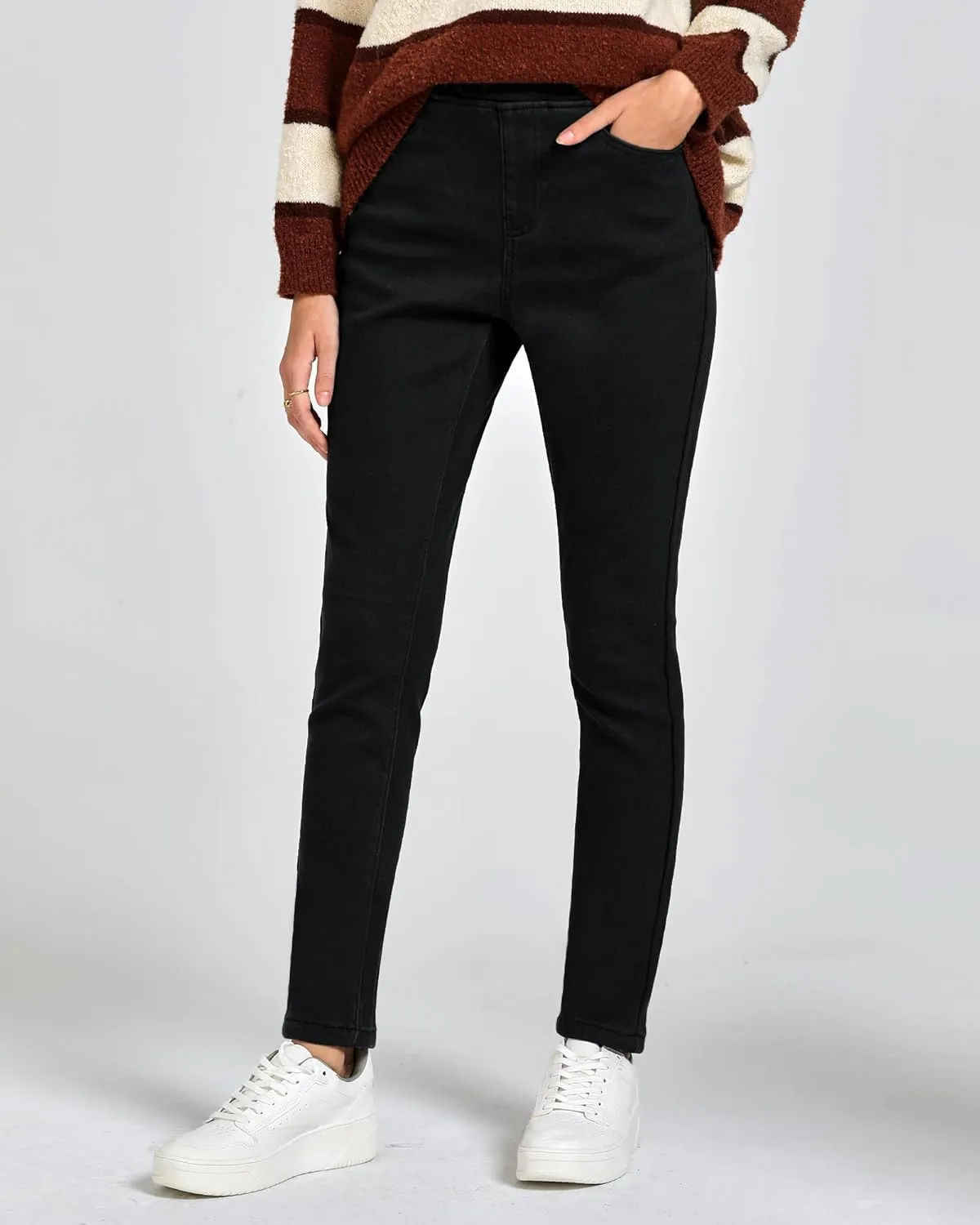 GRAPENT Jeans for Women High Waisted Pull On Fleece Lined Leggings Stretchy Denim Skinny Jeggings Thermal Winter Pants