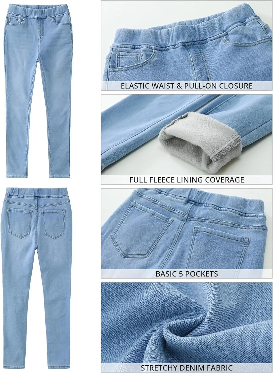 GRAPENT Jeans for Women High Waisted Pull On Fleece Lined Leggings Stretchy Denim Skinny Jeggings Thermal Winter Pants