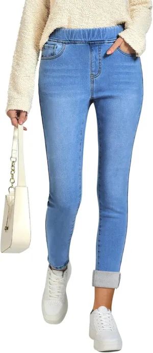 GRAPENT Jeans for Women High Waisted Pull On Fleece Lined Leggings Stretchy Denim Skinny Jeggings Thermal Winter Pants