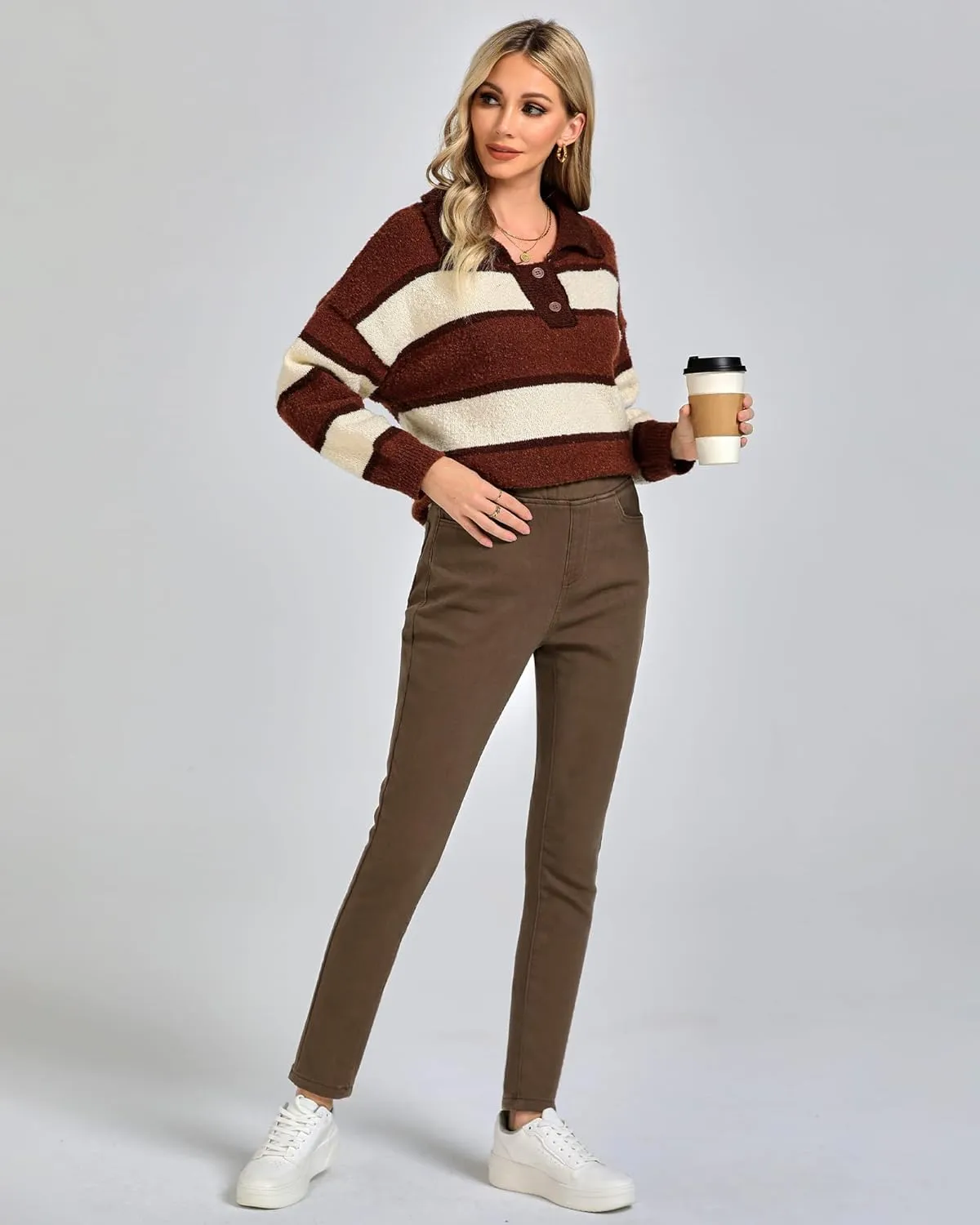 GRAPENT Jeans for Women High Waisted Pull On Fleece Lined Leggings Stretchy Denim Skinny Jeggings Thermal Winter Pants