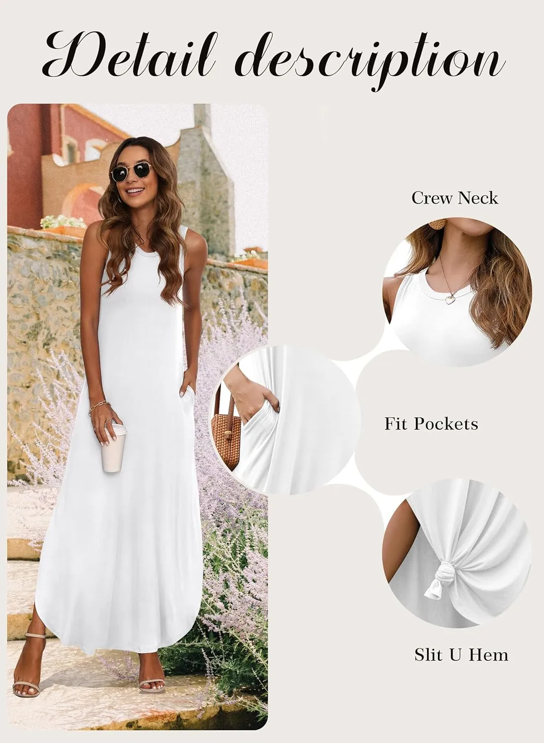 GRECERELLE Women's Summer Sleeveless Casual Long Dresses Split Maxi Dress with Pockets