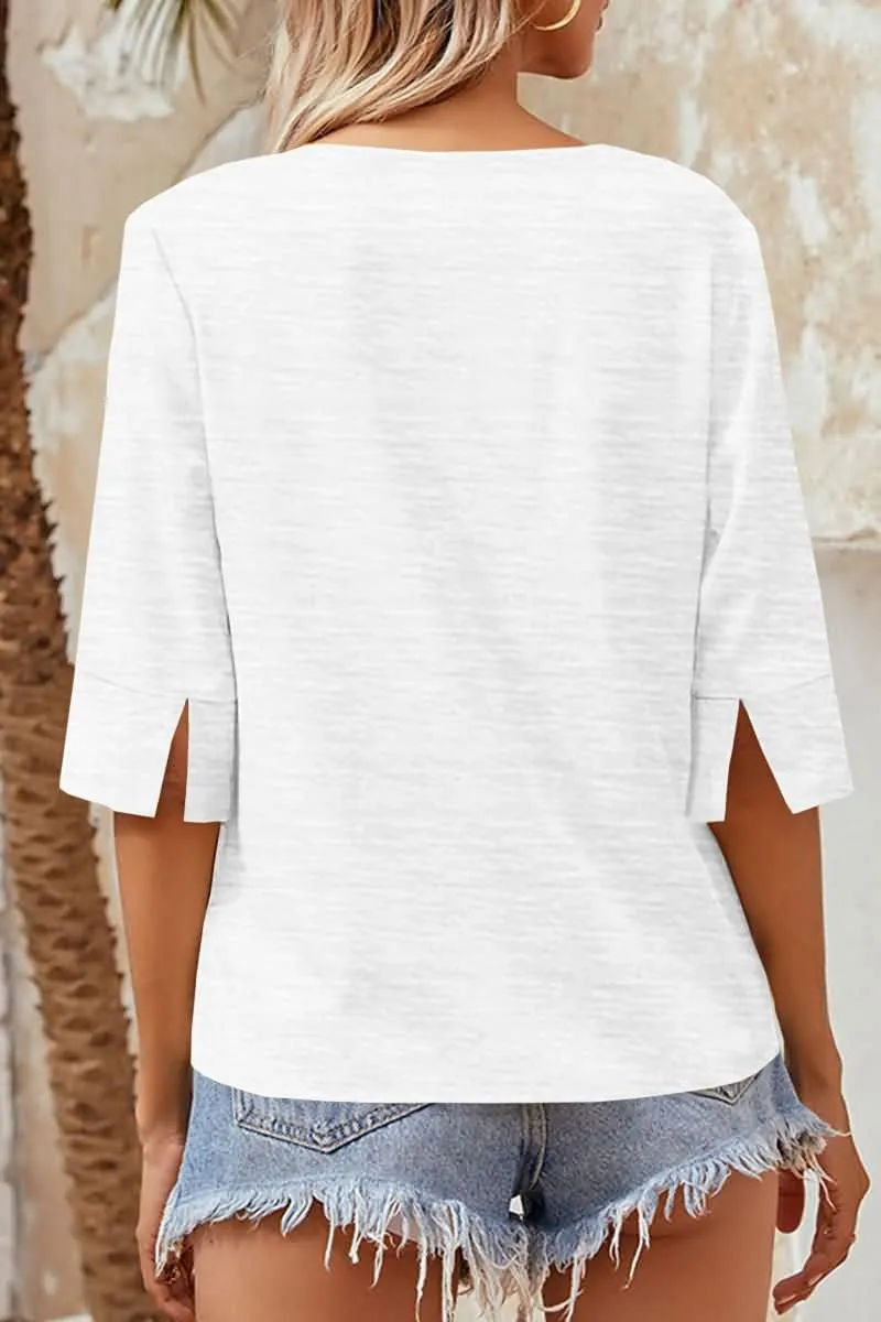 Grlasen Women Fashion Half Sleeve V-Neck T-Shirt Solid Loose Basic Tops