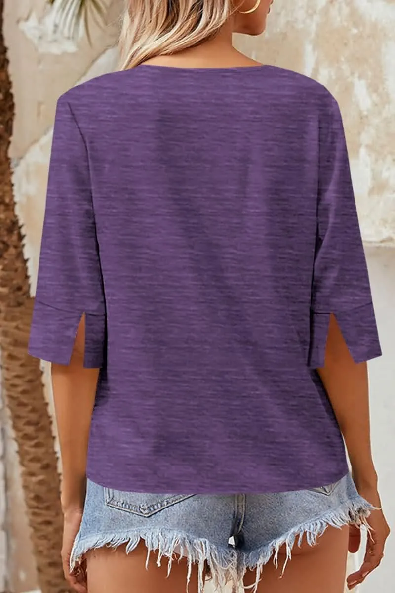 Grlasen Women Fashion Half Sleeve V-Neck T-Shirt Solid Loose Basic Tops
