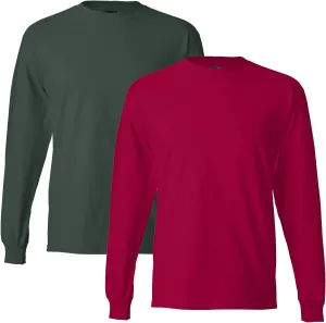 Hanes Men's 2 Pack Long Sleeve Beefy-T Shirt, Medium, 1 Red / 1 F. Green