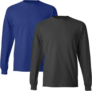 Hanes mens 6.1 oz. Long-Sleeve Beefy-T(5186)-DEEP ROYAL/SMOKE GRAY-XL