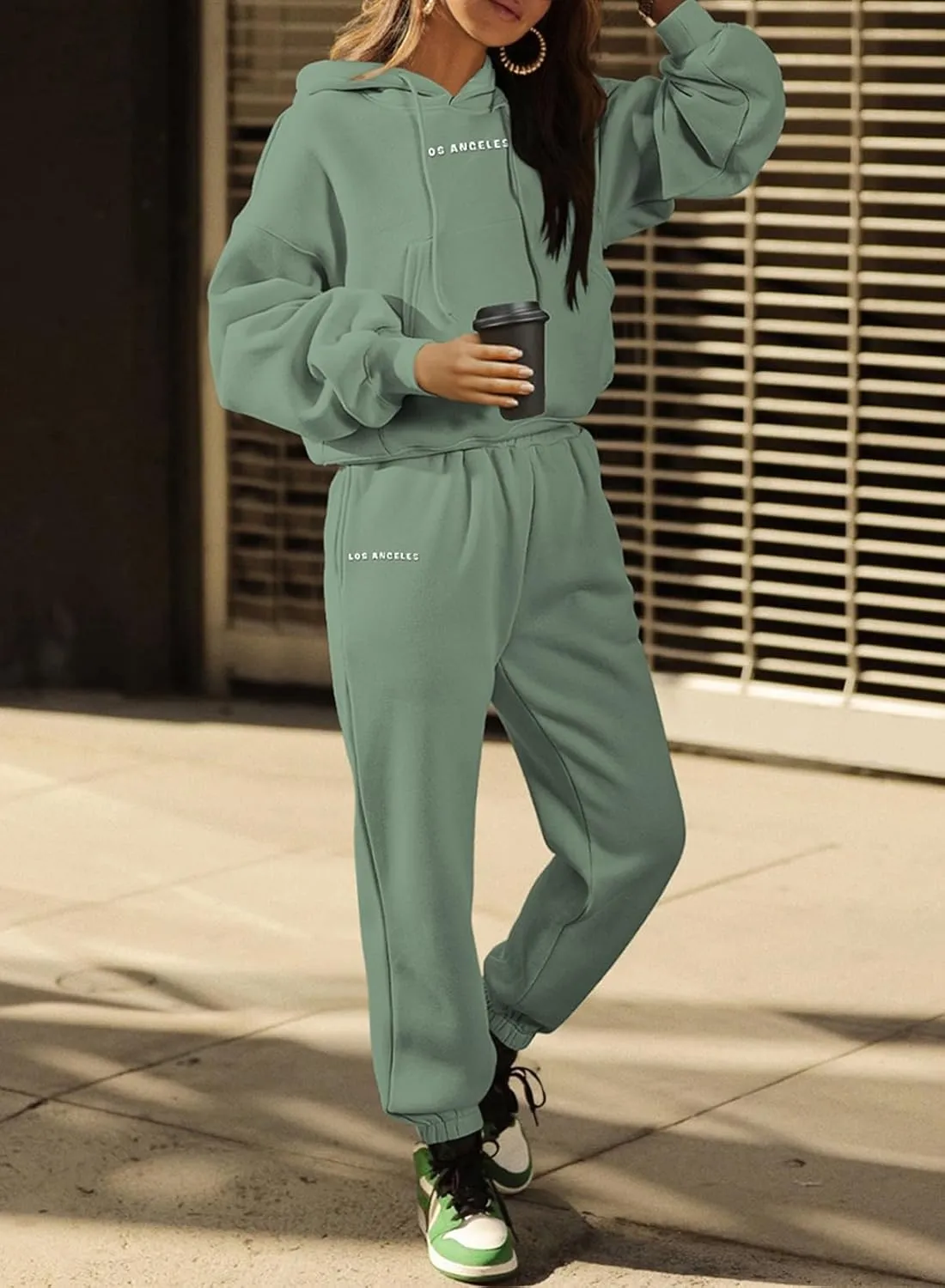 Herseas Womens 2 Piece Fleece Outfits Long Sleeve Crop Hoodie Sweatshirt with Jogger Pants Tracksuit Lounge Set
