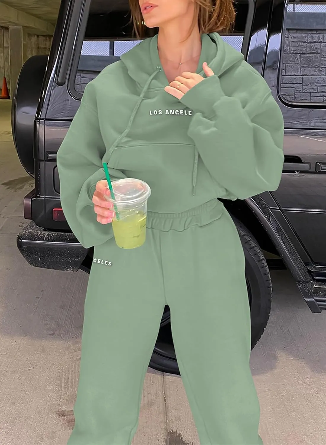 Herseas Womens 2 Piece Fleece Outfits Long Sleeve Crop Hoodie Sweatshirt with Jogger Pants Tracksuit Lounge Set