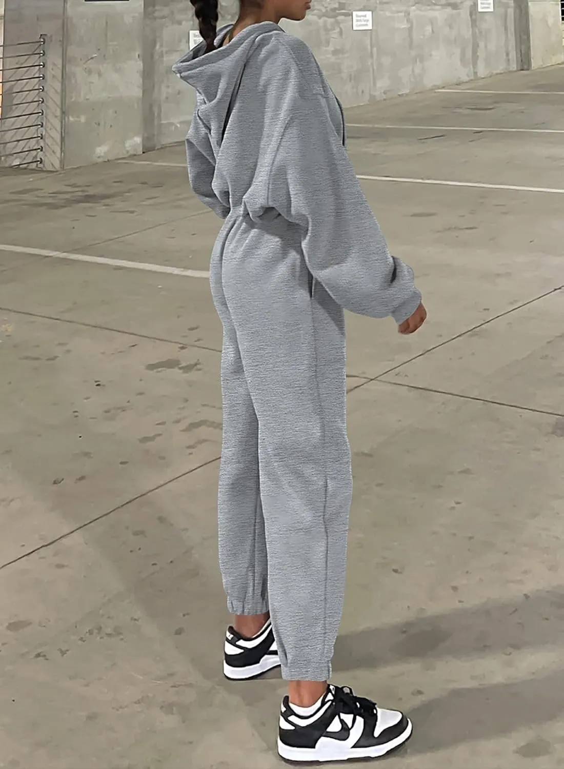 Herseas Womens 2 Piece Fleece Outfits Long Sleeve Crop Hoodie Sweatshirt with Jogger Pants Tracksuit Lounge Set