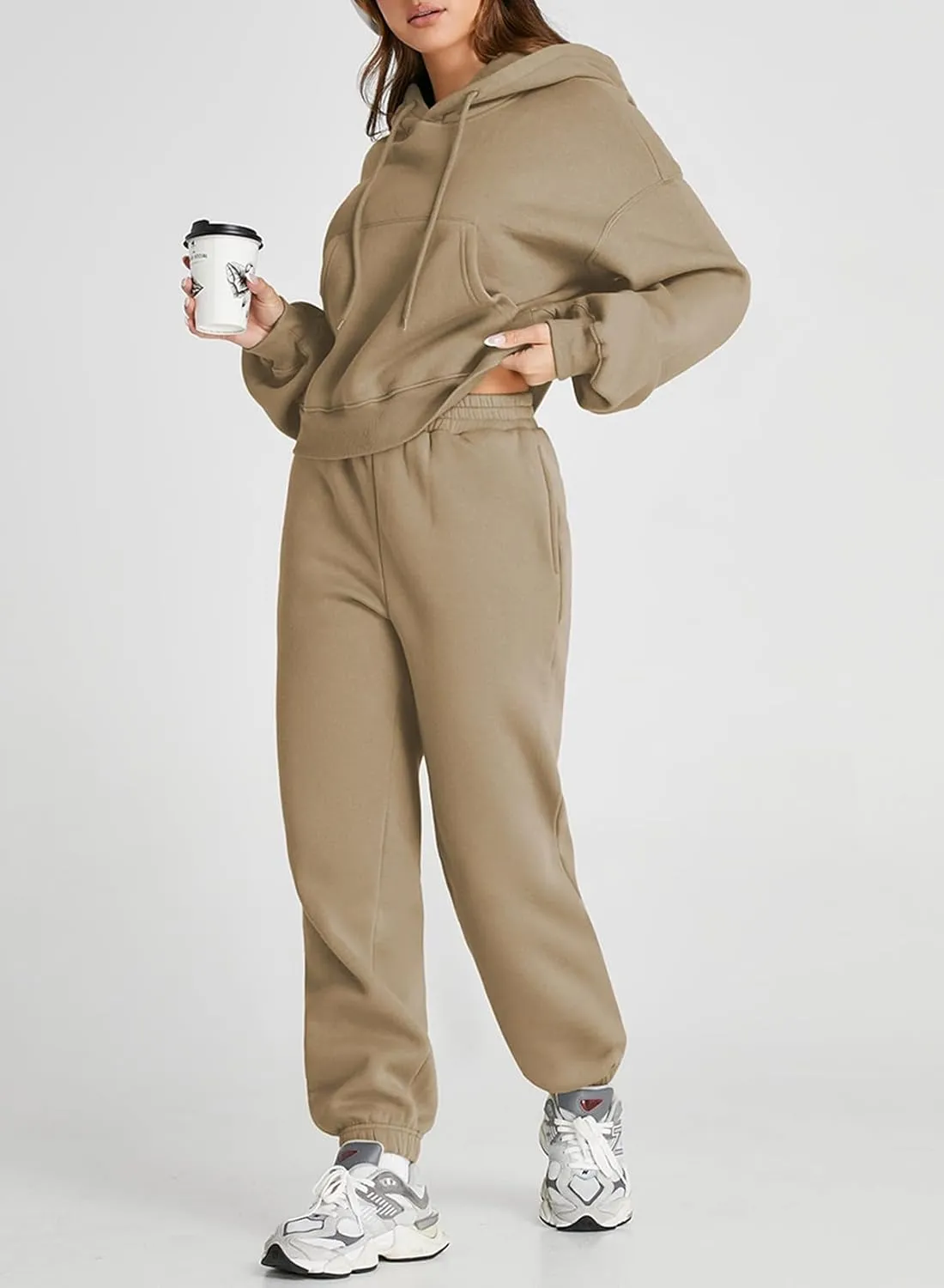 Herseas Womens 2 Piece Fleece Outfits Long Sleeve Crop Hoodie Sweatshirt with Jogger Pants Tracksuit Lounge Set