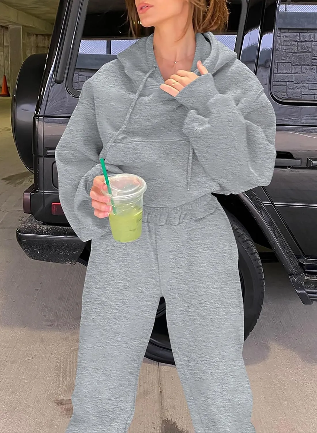 Herseas Womens 2 Piece Fleece Outfits Long Sleeve Crop Hoodie Sweatshirt with Jogger Pants Tracksuit Lounge Set