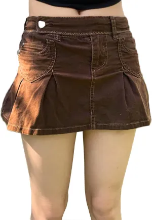 High Waisted Jean Skirt for Women Casual Skater Flared Mini A Line Denim Skirt with Shorts