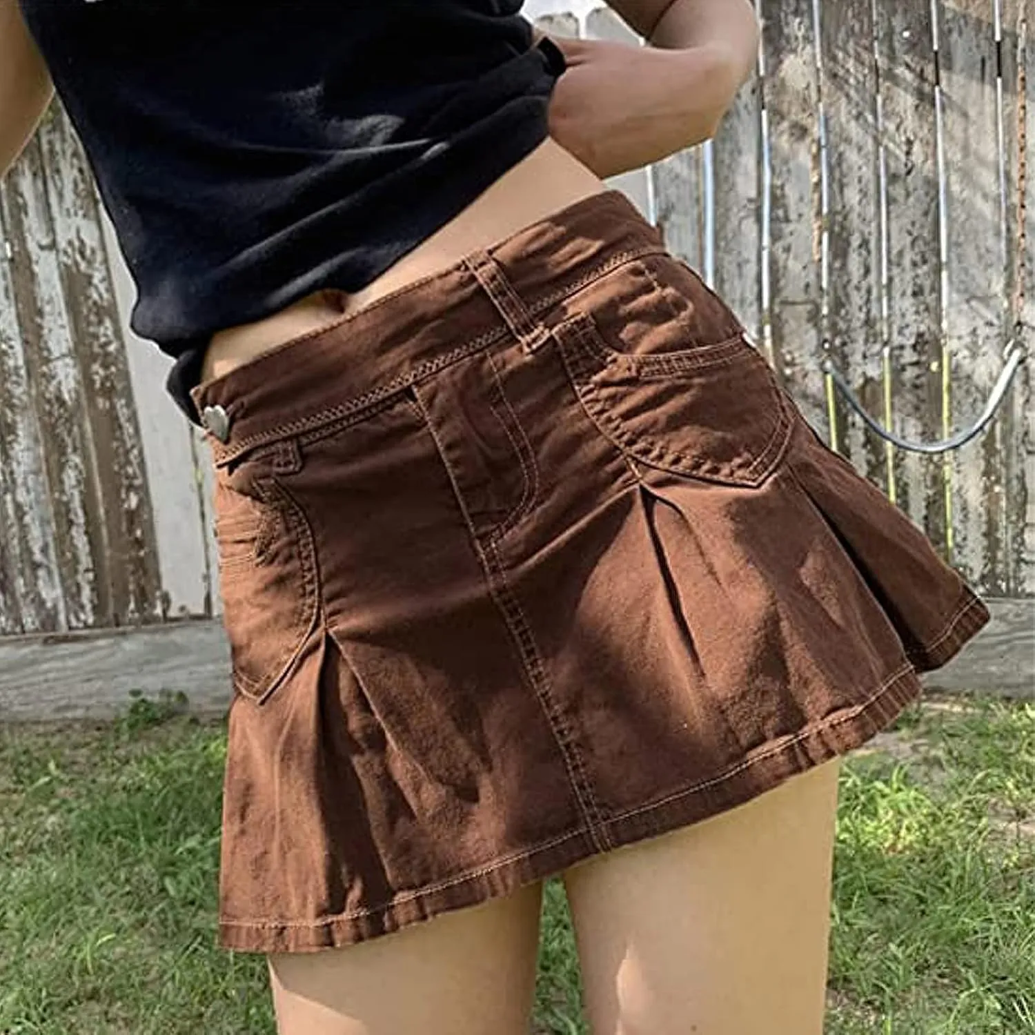 High Waisted Jean Skirt for Women Casual Skater Flared Mini A Line Denim Skirt with Shorts