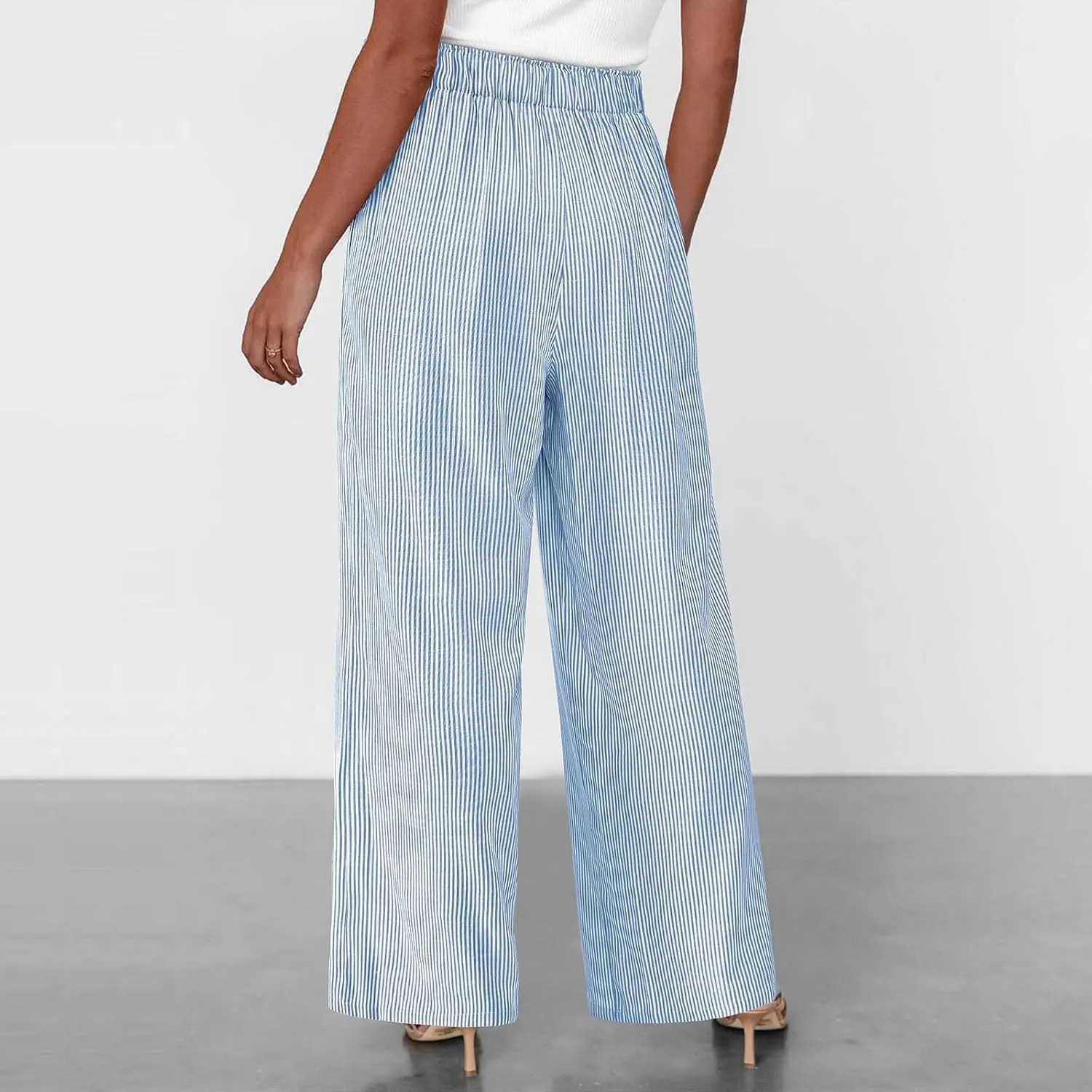 High Waisted Palazzo Pants for Women Wide Leg Paperbag Pant Casual Summer Flowy Lounge Trousers Beach Boho Outfits