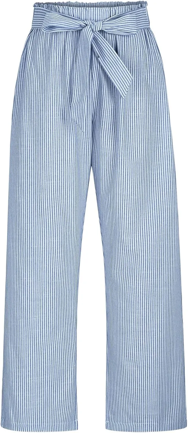 High Waisted Palazzo Pants for Women Wide Leg Paperbag Pant Casual Summer Flowy Lounge Trousers Beach Boho Outfits