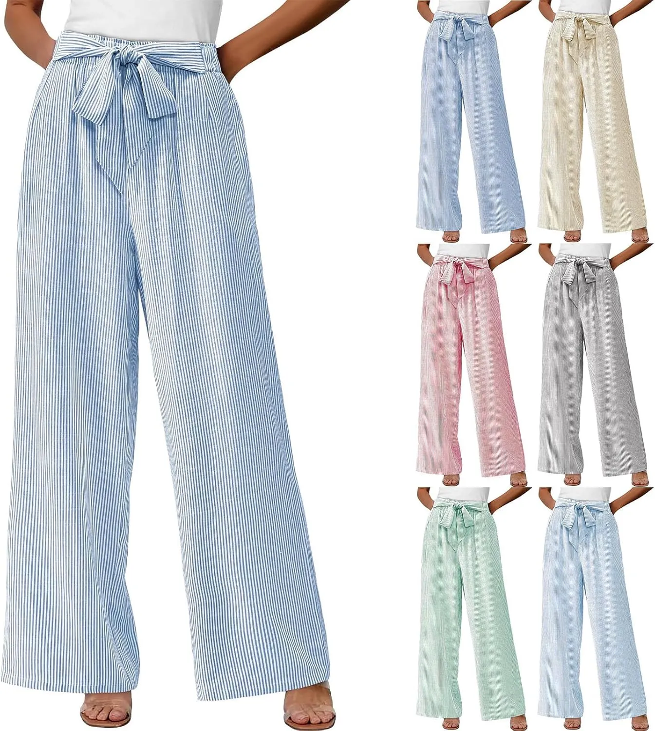 High Waisted Palazzo Pants for Women Wide Leg Paperbag Pant Casual Summer Flowy Lounge Trousers Beach Boho Outfits