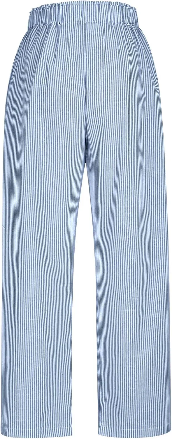 High Waisted Palazzo Pants for Women Wide Leg Paperbag Pant Casual Summer Flowy Lounge Trousers Beach Boho Outfits