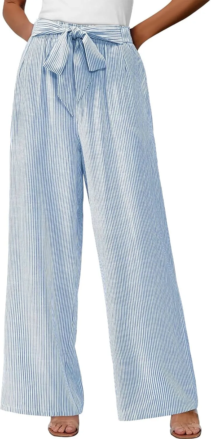 High Waisted Palazzo Pants for Women Wide Leg Paperbag Pant Casual Summer Flowy Lounge Trousers Beach Boho Outfits