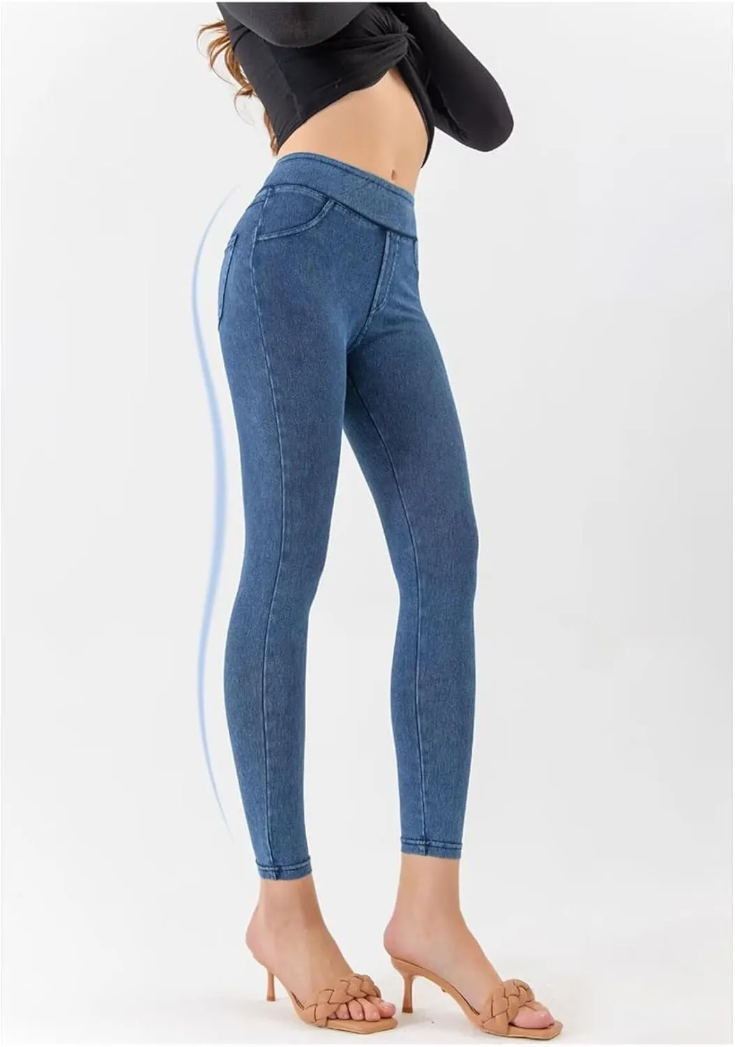 High Waisted Skinny Butt Lifting Jeans Leggings Tummy Control Jeggings for Women with Pockets