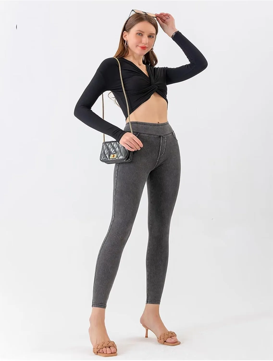 High Waisted Skinny Butt Lifting Jeans Leggings Tummy Control Jeggings for Women with Pockets