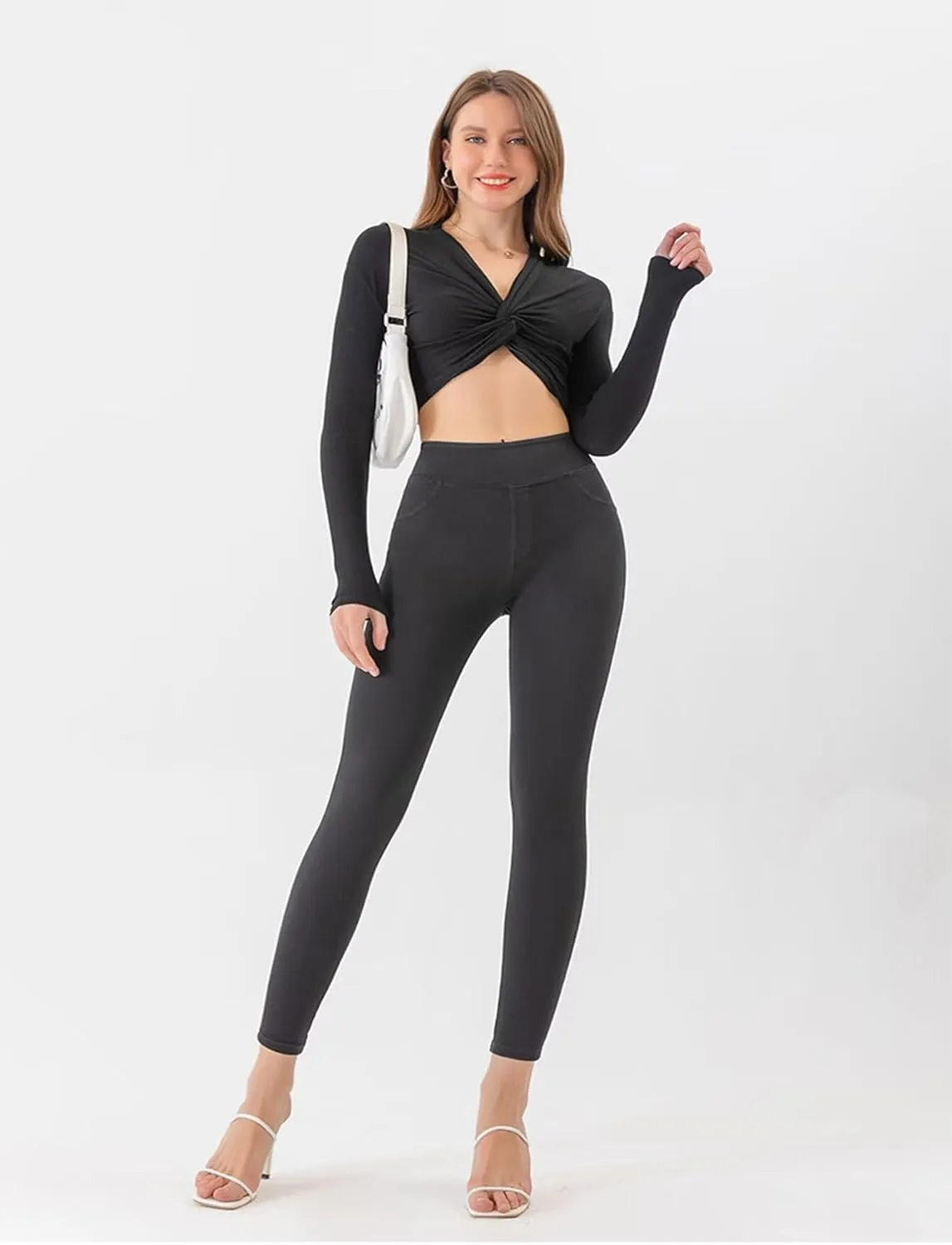 High Waisted Skinny Butt Lifting Jeans Leggings Tummy Control Jeggings for Women with Pockets