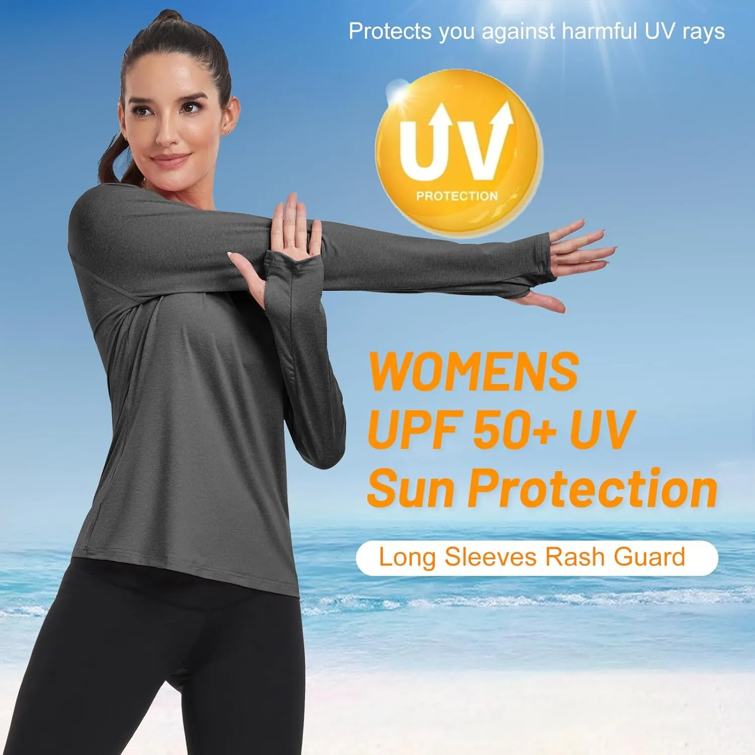 HISKYWIN Women's Quick Dry Shirts UPF 50  Sun Protection V-Neck Long Sleeve Athletic Workout Tops