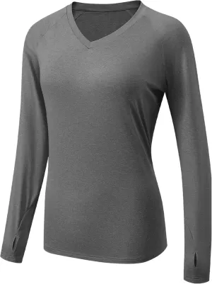 HISKYWIN Women's Quick Dry Shirts UPF 50  Sun Protection V-Neck Long Sleeve Athletic Workout Tops