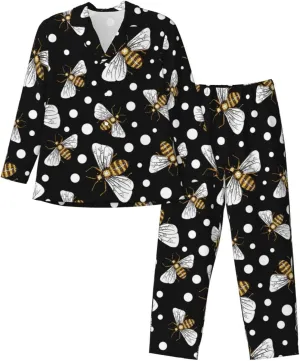 Honey Bees at Night Mens Pajama Sets 2 Piece Loungewear Button Down Sleepwear Pjs Set