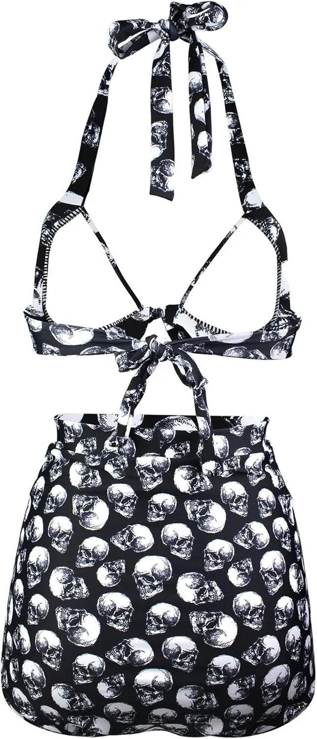 Honeystore Women's Retro 50s Halter High Waist Ruched Bikini Swimsuit