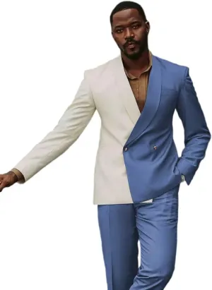 HZUOU Casual Patchwork Men Suits 2 Pieces Shawl Lapel Business Suits Party Prom Double Breasted Wedding Tuxedos HZH23