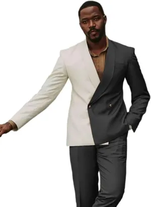 HZUOU Casual Patchwork Men Suits 2 Pieces Shawl Lapel Business Suits Party Prom Double Breasted Wedding Tuxedos HZH23
