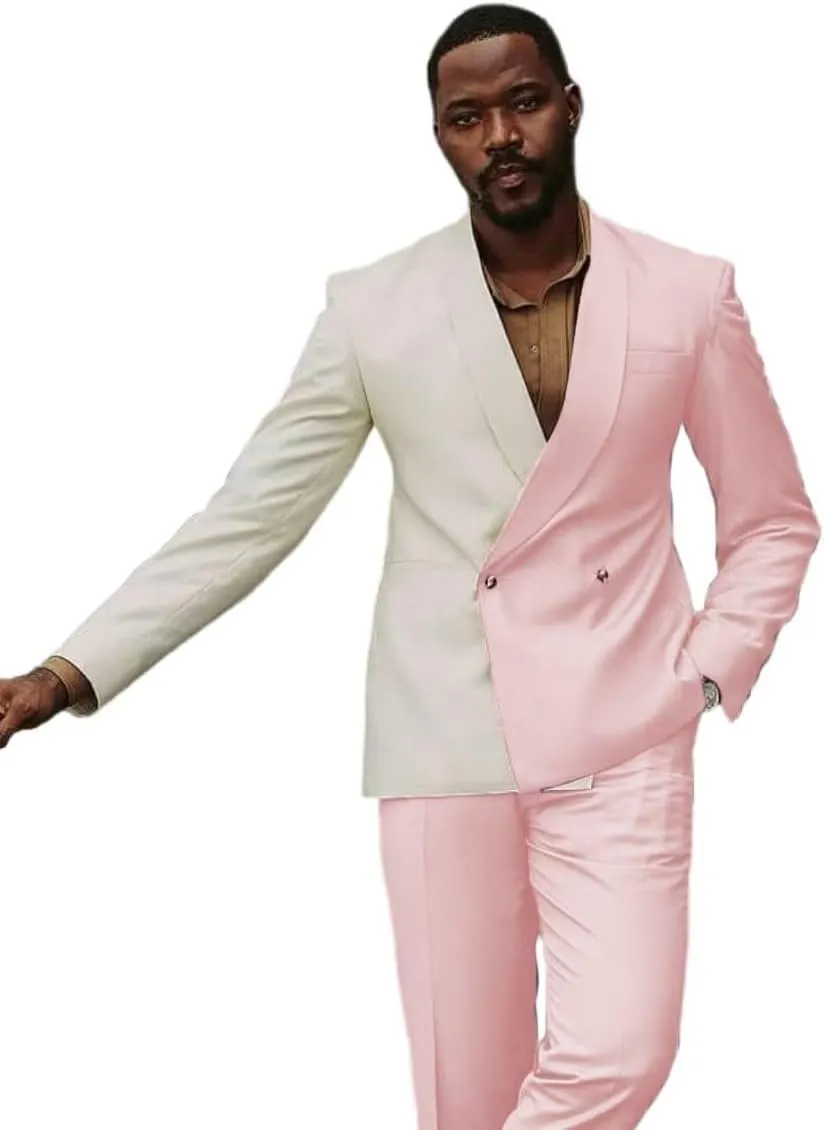 HZUOU Casual Patchwork Men Suits 2 Pieces Shawl Lapel Business Suits Party Prom Double Breasted Wedding Tuxedos HZH23