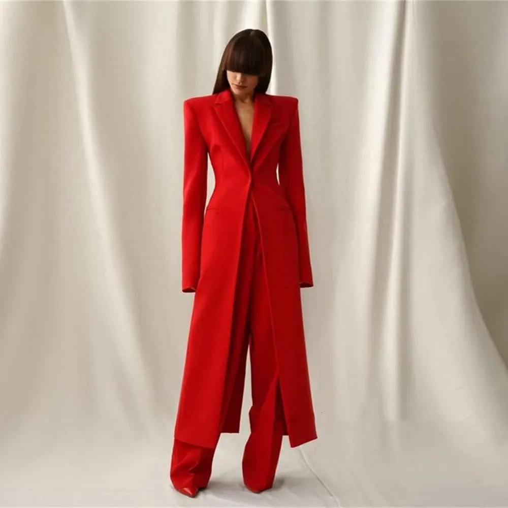 HZUOU Women's Long 2 Piece Suit Jacket Pants Slim Fit 1 Button High Street Luxury Womens Clothing Pant Set HZH17
