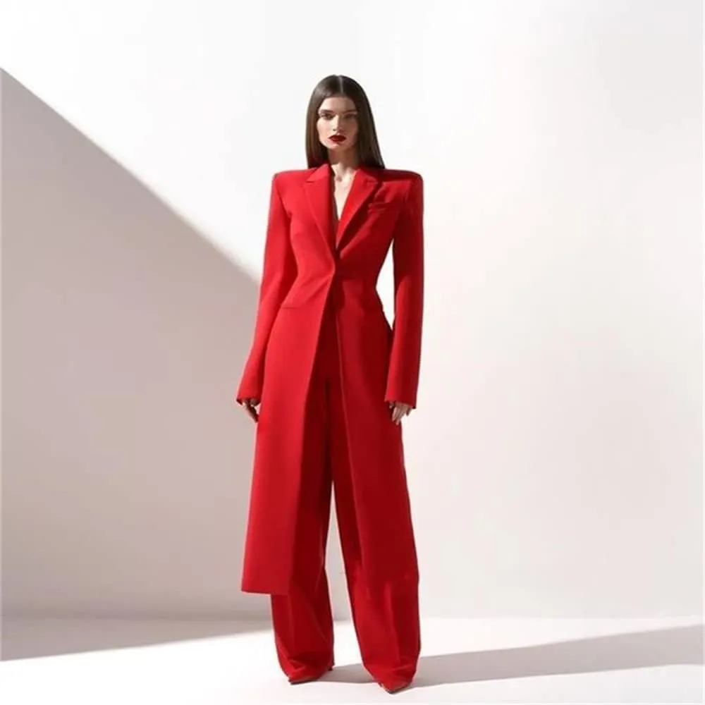 HZUOU Women's Long 2 Piece Suit Jacket Pants Slim Fit 1 Button High Street Luxury Womens Clothing Pant Set HZH17