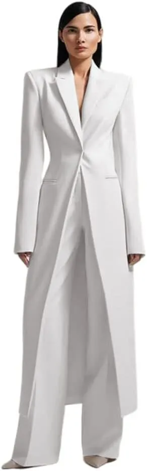 HZUOU Women's Long 2 Piece Suit Jacket Pants Slim Fit 1 Button High Street Luxury Womens Clothing Pant Set HZH17